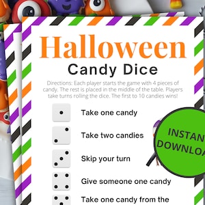 Halloween Candy Dice Game | Printable Halloween Game | Halloween Activity For Kids and Adults | Halloween Party Game | Classroom Game