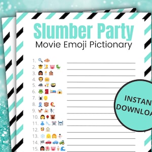 Slumber Party Movie Emoji Pictionary | Sleepover Games for Kids and Teens | Pajama Party Activities | Birthday Party Sleepover Games  - Mint