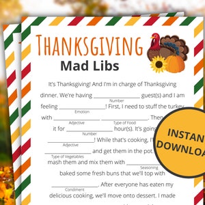 Thanksgiving Mad Libs Printable Thanksgiving Game - Etsy