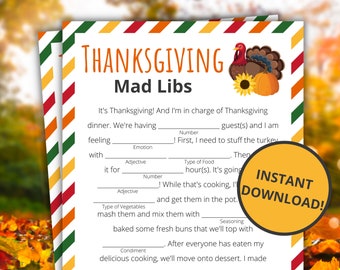Thanksgiving Mad Libs | Printable Thanksgiving Game | Thanksgiving Activity For Kids and Adults | Classroom Game - Turkey