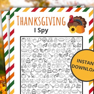 Thanksgiving I Spy Printable Thanksgiving Game Thanksgiving Activity For Kids and Adults Classroom Game Turkey image 1
