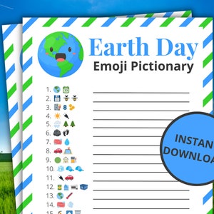 Pictionary de emojis del Día de la Tierra / Juegos imprimibles del Día de la Tierra para niños y adultos / Juegos y actividades de fiesta / Juegos familiares / Juegos de aula