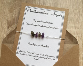 Makrammee Armband ,Heilsteine, Panikattacken, Edelstein, Kristall ,Rauchquarz, Amethyst, Aufmunterung, Lebensfreude, Herz + Nerven Chakra