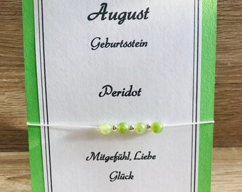 Makramee Armband August, Geburtsstein Peridot, Perlenarmband | Edelstein| Kristall Armband |Mitgefühl, Liebe, Glück, Freude