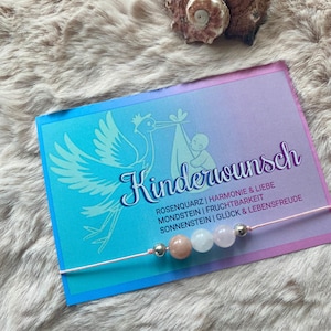 Kinderwunsch Armband Makramee, verstellbar mit Heilsteinen & Wunschkarte – Kinderwunsch, Schwangerschaft, Baby bekommen