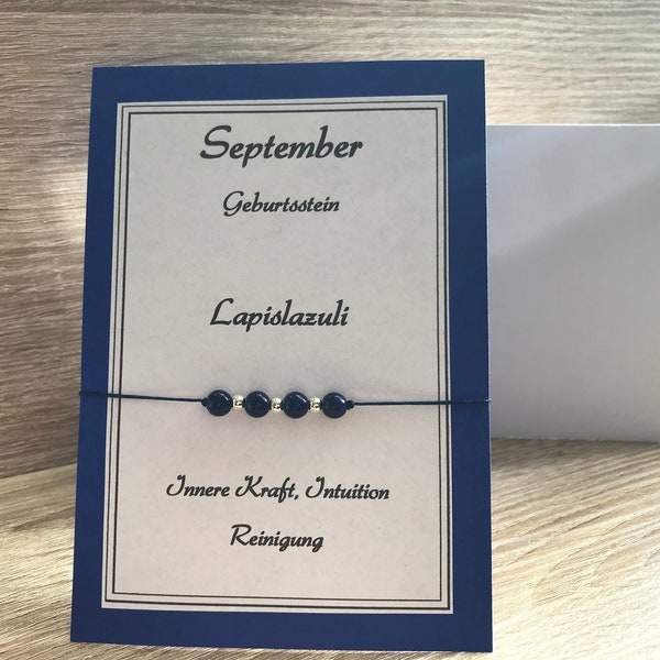 Makramee Armband, September Geburtsstein Lapislazuli,  Perlenarmband | Edelstein| Kristall Armband |Innere Kraft, Intuition, Reinigung.