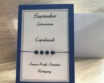 Makramee Armband, September Geburtsstein Lapislazuli,  Perlenarmband | Edelstein| Kristall Armband |Innere Kraft, Intuition, Reinigung.
