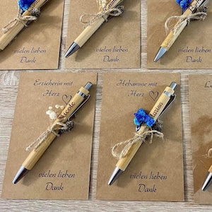 personalisierter Kugelschreiber, Karte, Bambus, Blumen Ärztin, Lehrerin, Hebamme, Oma, Mama, Erzieherin, Chefin, Herz, Geburtstagsgeschenk,
