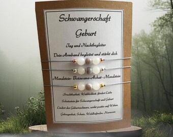 Makramee Armband, Fotorahmen Schwangere Frau, Geburt, Edelstein, Chakra, Botswana Achat, Mondstein, Schwanger, Hoffnung,  Heilsteine