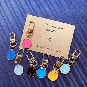 Smiley Schlüsselanhänger lachende Gesichter mit Karte, Smiley mit Karte und Anhänger, Geschenk für Erzieherin und Erzieher, frohes Gesicht,