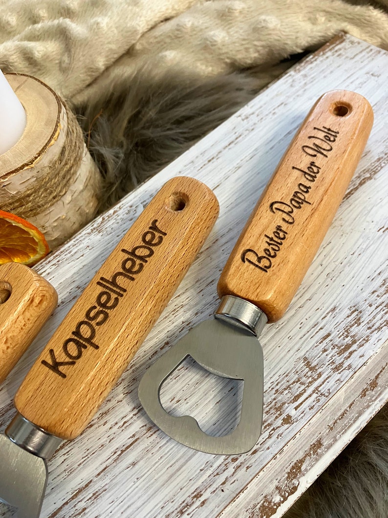 Bottle opener personalized wooden 17 key, beer opener, cap lifter, Christmas, party, birthday, JGA, with desired engraving einseitige Gravur