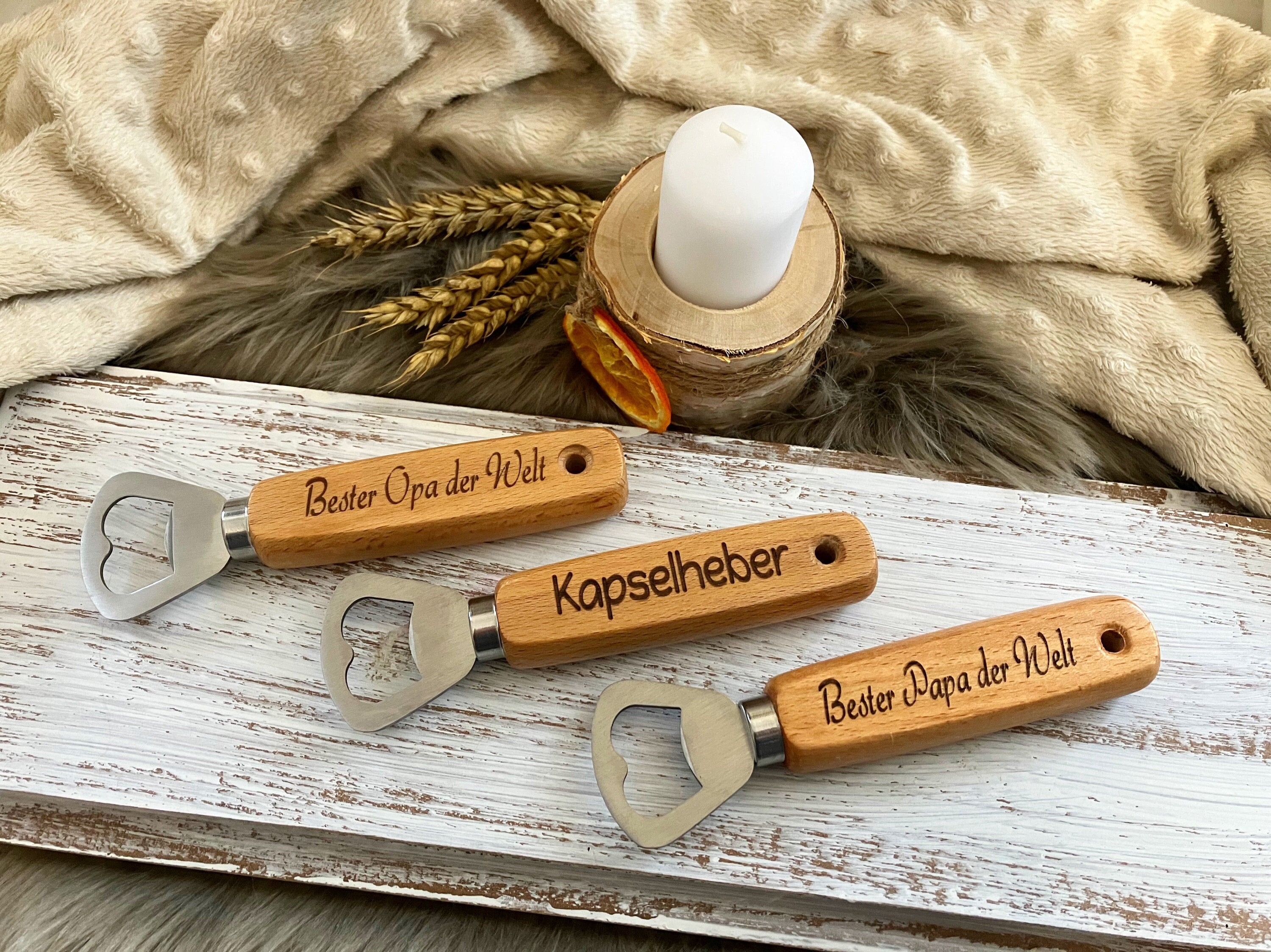Flaschenöffner personalisierter Holz 17er Schlüssel, Bieröffner