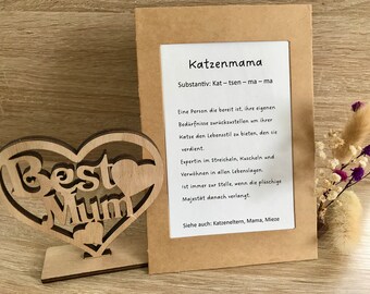 Geburtstagskarte Katzenmama , Fotorahmen stehend Synonymkarte Mama, Holz Herz Mum, Geschenk, Mama Geschenk Geburtstag, Mutter Geburtskarte,