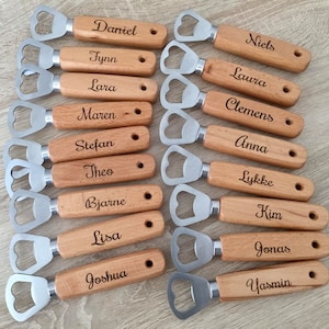 Bottle opener personalized wooden 17 key, beer opener, cap lifter, Christmas, party, birthday, JGA, with desired engraving image 5