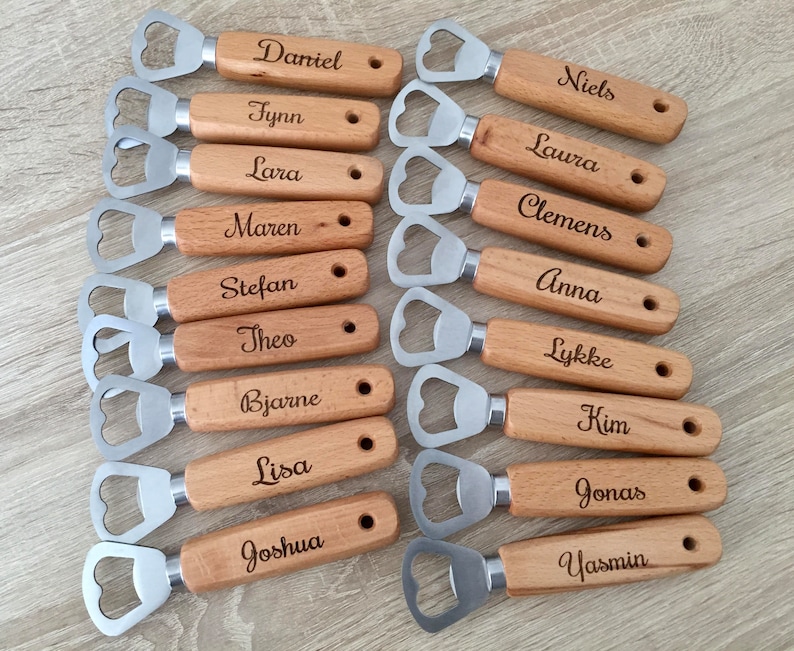 Bottle opener personalized wooden 17 key, beer opener, cap lifter, Christmas, party, birthday, JGA, with desired engraving image 5