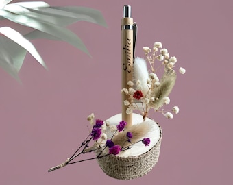 Kugelschreiber-Bambus personalisiert, mit Walnuss-Stifthalter, Organizer,  Geburtstag, Weihnachten, Holz, Gravur, Trockenblumen, Geschenk,