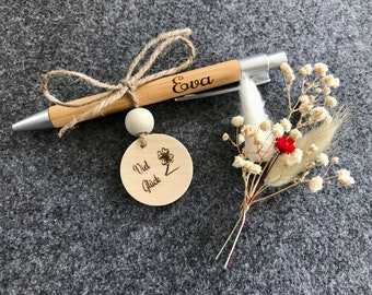 Kugelschreiber personalisiert +Trockenblumen, Holzplakette, Bambus, Holz, Geburtstag Muttertag, Ostern Weihnachten, Jubiläum Hochzeit, Fest