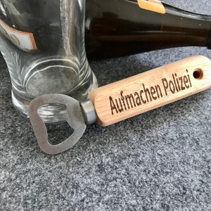 Bottle opener personalized wooden 17 key, beer opener, cap lifter, Christmas, party, birthday, JGA, with desired engraving Aufmachen Polizei