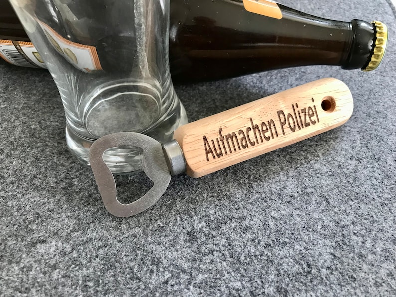 Bottle opener personalized wooden 17 key, beer opener, cap lifter, Christmas, party, birthday, JGA, with desired engraving Aufmachen Polizei