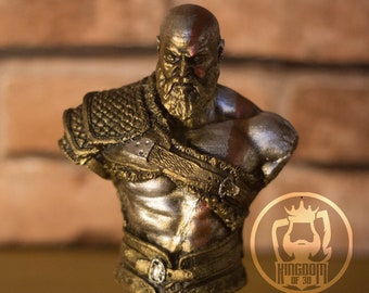 God of War Kratos STANDBEELD, Video Game Gift, Kratos Buste, Figuur, Metallic kraag, verzamelobject, 7'', 3D-geprint, sculptuur
