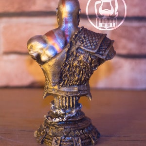STATUE God of War Kratos, cadeau jeu vidéo, buste de Kratos, figurine, collier métallique, objet de collection, 7 pouces, impression 3D, sculpture image 3