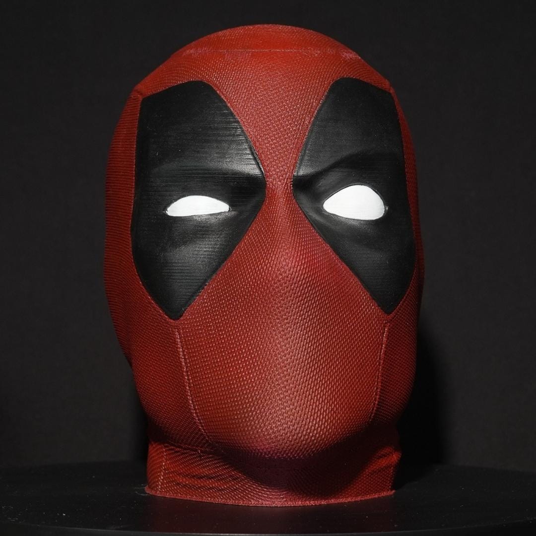 Listing photo: Deadpool Headphone Stand, Funny Anti Hero Headset Holder, Comic Inspired Desk Organizer, 3D Printed PLA, Hand Painted Gaming Decor