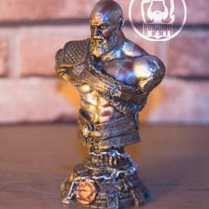 STATUE God of War Kratos, cadeau jeu vidéo, buste de Kratos, figurine, collier métallique, objet de collection, 7 pouces, impression 3D, sculpture image 4