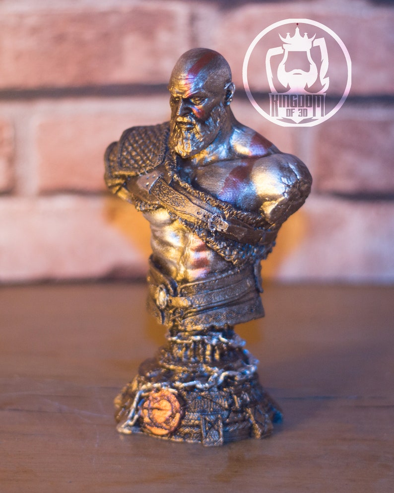 STATUE God of War Kratos, cadeau jeu vidéo, buste de Kratos, figurine, collier métallique, objet de collection, 7 pouces, impression 3D, sculpture image 4