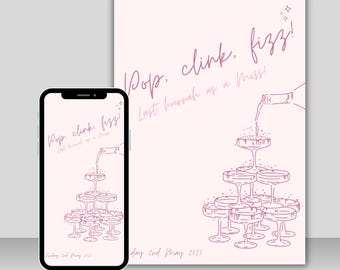 Pastell Champagner Hen Party | Einladung und Reiseplan | DIGITAL druckbare & bearbeitbare Download, Pop Fizz Clink Girly Hen Do