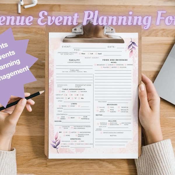 Club Event Meeting Form Template- Venue, Country Club, Private Club Event Manager Meeting Form with matching notes form