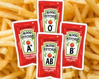 Blood Ketchup sticker | Donate blood save a life, Medical sticker, Blood type sticker, Blood group A, B, AB, O, Blood donor, Blood donation