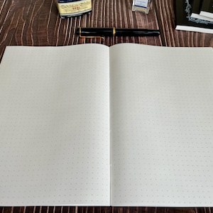 Tomoe River Notebook, A5 Dot Grid, 68 gsm, Made in Japan, Open Lay Flat on the desk
