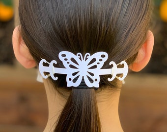 Mask Extender - Ear Saver - flexible light weight face mask clip -  fit well and very comfortable - beautiful White Butterfly design