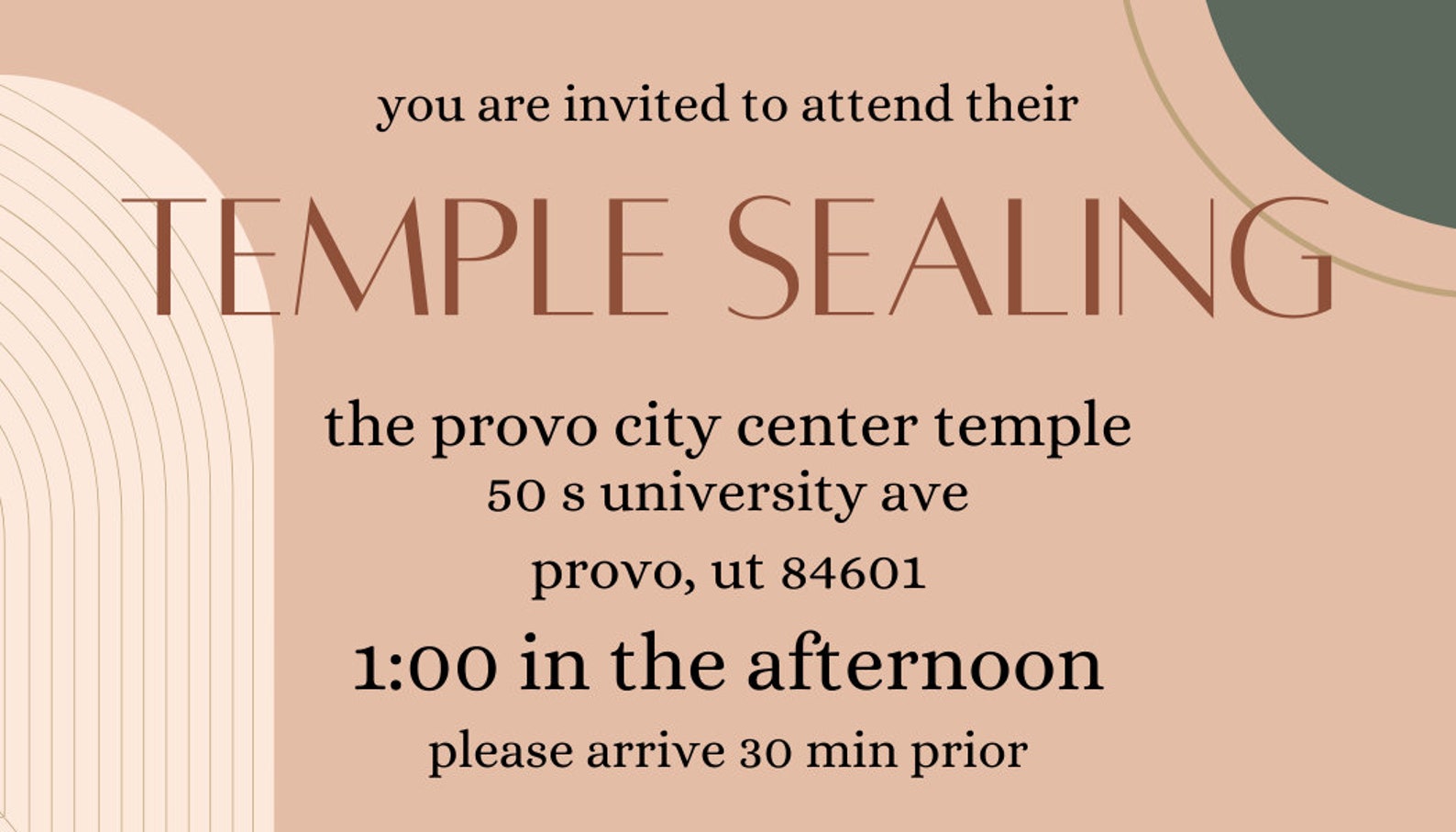 Editable LDS Bohemian Arch Wedding Invitation/temple Sealing Invitation
