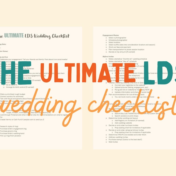 The ULTIMATE LDS Wedding Checklist, 10 pages, Digital Download, Wedding Planner