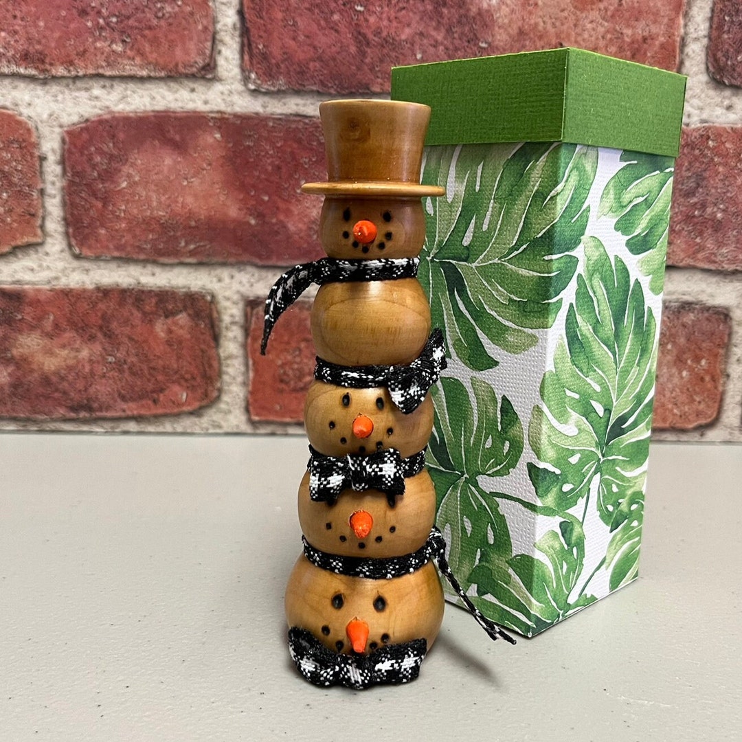 Snowman Stack Hand-turned Hardwood Snowman Stack, Winter Decor - Etsy