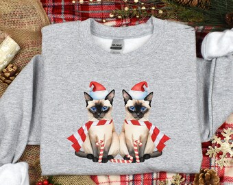 Sudadera de gato siamés, suéter de mamá gato siamés, camisa de gato de Navidad, regalos temáticos de gatos, regalos para gente de gatos, suéter de mamá gato de Navidad