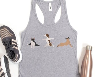 yoga and dog racerback tank, dog yoga pose, cute yoga tank, yoga with dog, yoga instructor gift, that dog shirt, yoga lover animal yoga tank