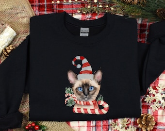 Sudadera de gato siamés, suéter de mamá gato siamés, camisa de gato de Navidad, regalos temáticos de gatos, regalos para gente de gatos, suéter de mamá gato de Navidad