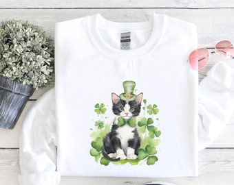 suéter de mamá gato de esmoquin, sudadera con capucha de mamá gato, camisa de gato negro, regalo de gato de esmoquin, sudadera de papá gato, dueño de gato, regalo de persona gato, lindo cuello redondo de gato