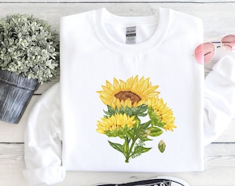 sunflower sweatshirt, sunflower gift, flower sweater, botanical sweatshirt cottagecore sweatshirt, plant sweatshirt floral sunflower sweater