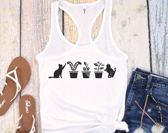 cats and plants racerback tank, plants and cats tank, cat plants shirt, houseplant cats, crazy cat lady, plant lover cat lover, cat mom gift