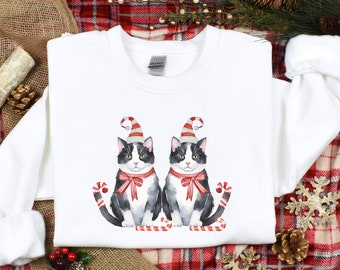 tuxedo cat mom sweater, cat mom hoodie, Christmas cat shirt, tuxedo cat gifts, cat dad sweatshirt, meowy Christmas, meow sweatshirt cat mama