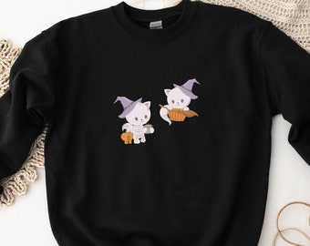 Halloween cat sweatshirt, cat lover sweater, Halloween shirts for women, Halloween gifts for cat owner cute cat fall sweatshirt pumpkin cat