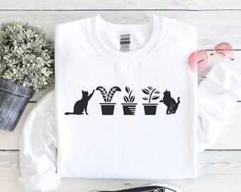 cats and plants sweatshirt, plants and cats, plant lover gift, houseplant cats sweater, gardening gift, cat lover gift, cat mom gift sweater