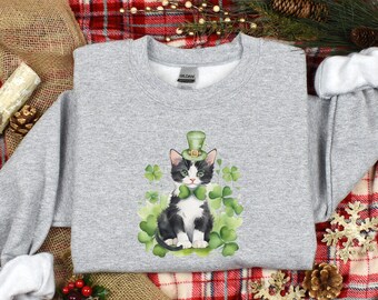 suéter de mamá gato de esmoquin, sudadera con capucha de mamá gato, camisa de gato negro, regalo de gato de esmoquin, sudadera de papá gato, dueño de gato, regalo de persona gato, lindo cuello redondo de gato