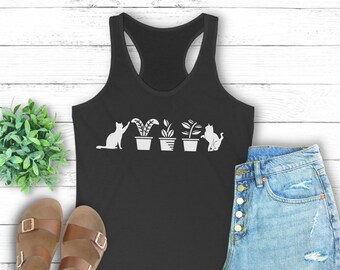 cats and plants racerback tank, plants and cats tank, cat plants shirt, houseplant cats, crazy cat lady, plant lover cat lover, cat mom gift