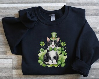 suéter de mamá gato de esmoquin, sudadera con capucha de mamá gato, camisa de gato negro, regalo de gato de esmoquin, sudadera de papá gato, dueño de gato, regalo de persona gato, lindo cuello redondo de gato
