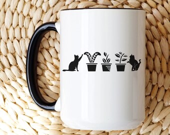 cats and plants mug, plants and cats, plant lover gift, houseplant cats mug, 15 oz mug gift, gardening gift, cat lover gift cat mom mug gift