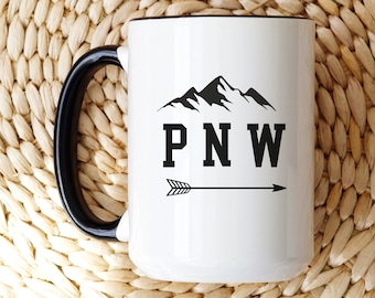 PNW mug, pacific northwest, pnw coffee mug, pnw gifts, mountain mug, camping mug, Washington state, cute coffee mug, pnw, ceramic coffee mug